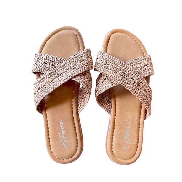 Cross Strap Woven Crochet Flat Sandals - Picture 2 of 3